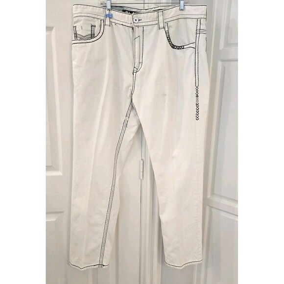 Y2K VTG Platini Jeans Mens 43x32 White Contrast Stitch Embroidered Back Pockets - Picture 1 of 14